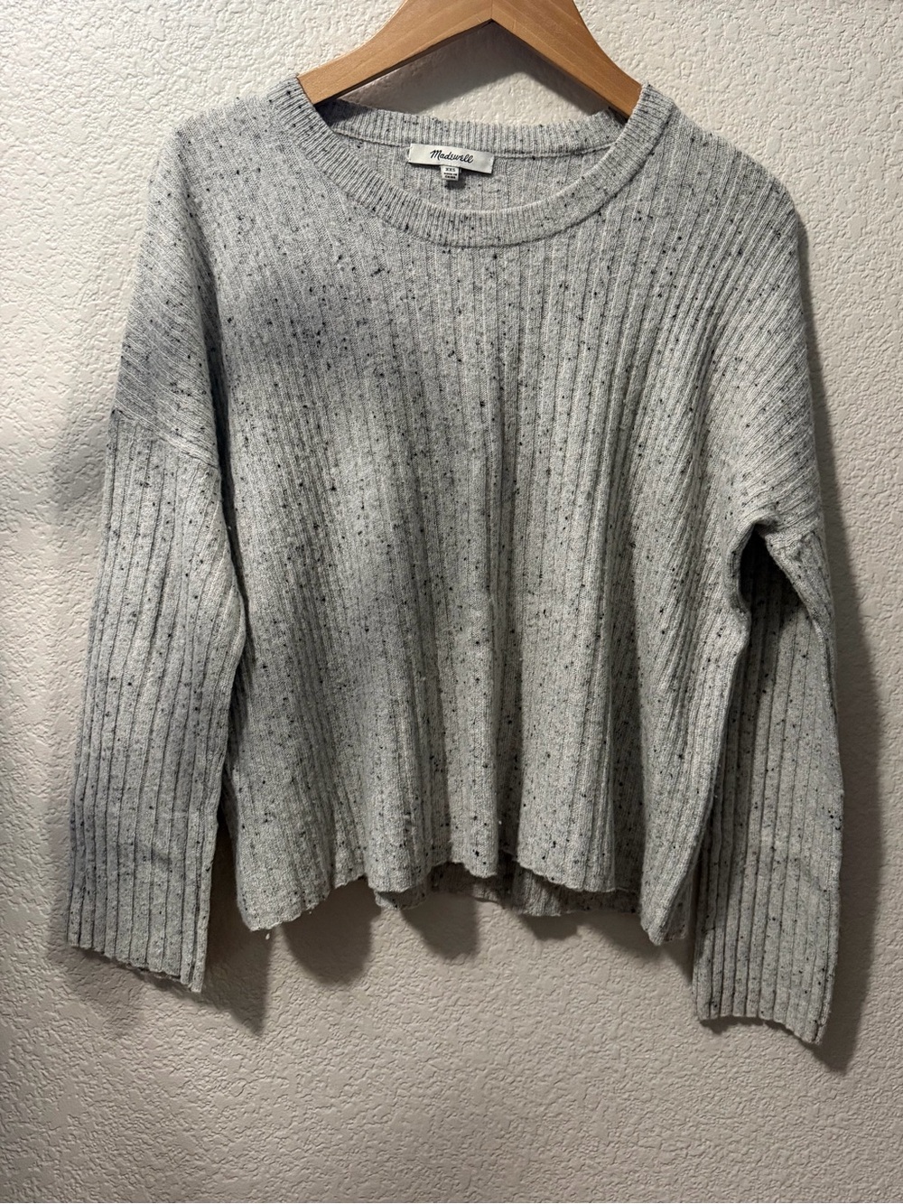 Madewell Light Gray Speckled Rib-Knit Crewneck Sweater